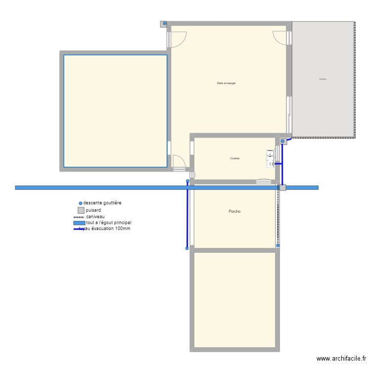 plan réseau évacuation eau usée. Plan de 5 pièces et 174 m2