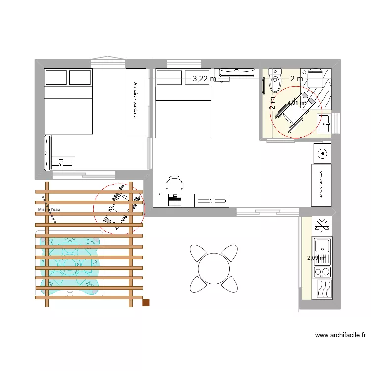 Bungalow PMR. Plan de 2  et 6 m²