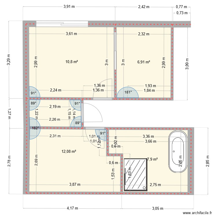 RDC partie nuit 5. Plan de 4 pièces et 38 m2