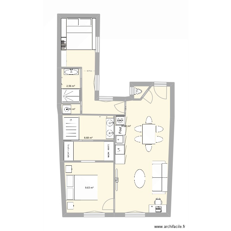 Dufour modif 4. Plan de 5 pièces et 57 m2