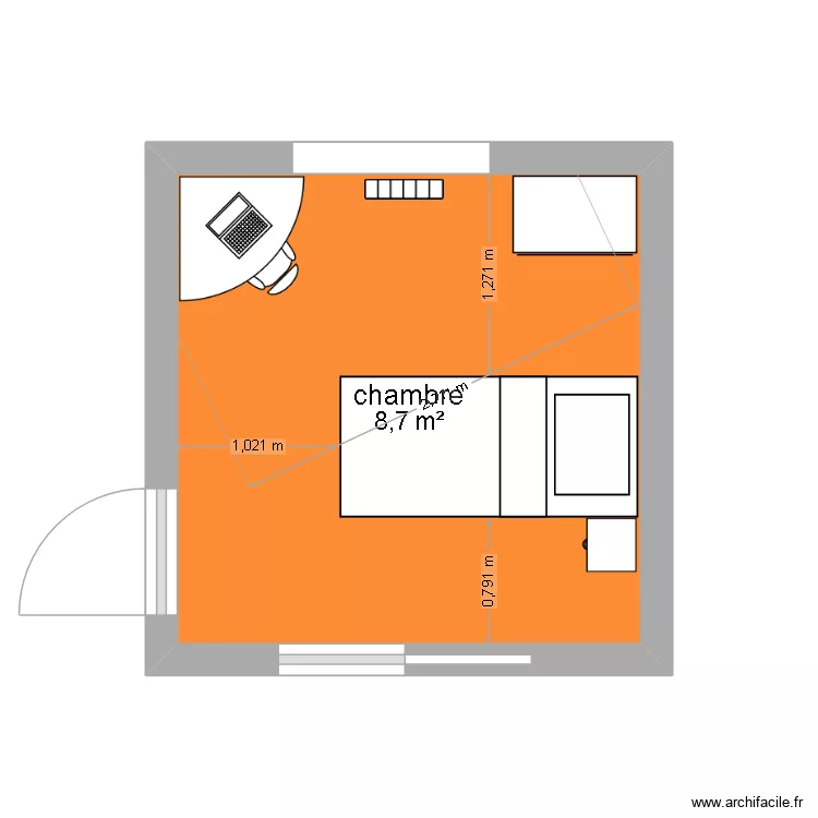 chambre RDC. Plan de 1  et 9 m²