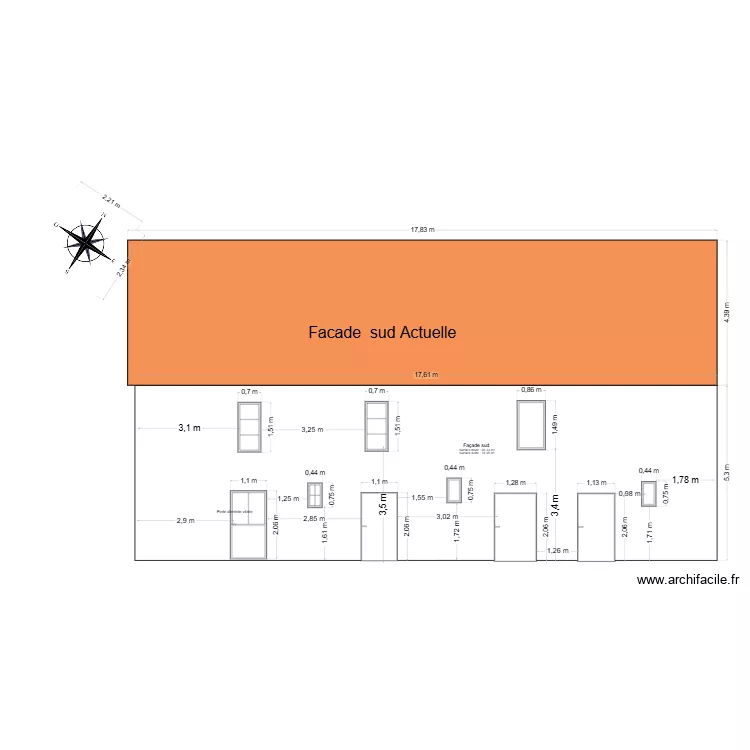 facade actuelle sud. Plan de 