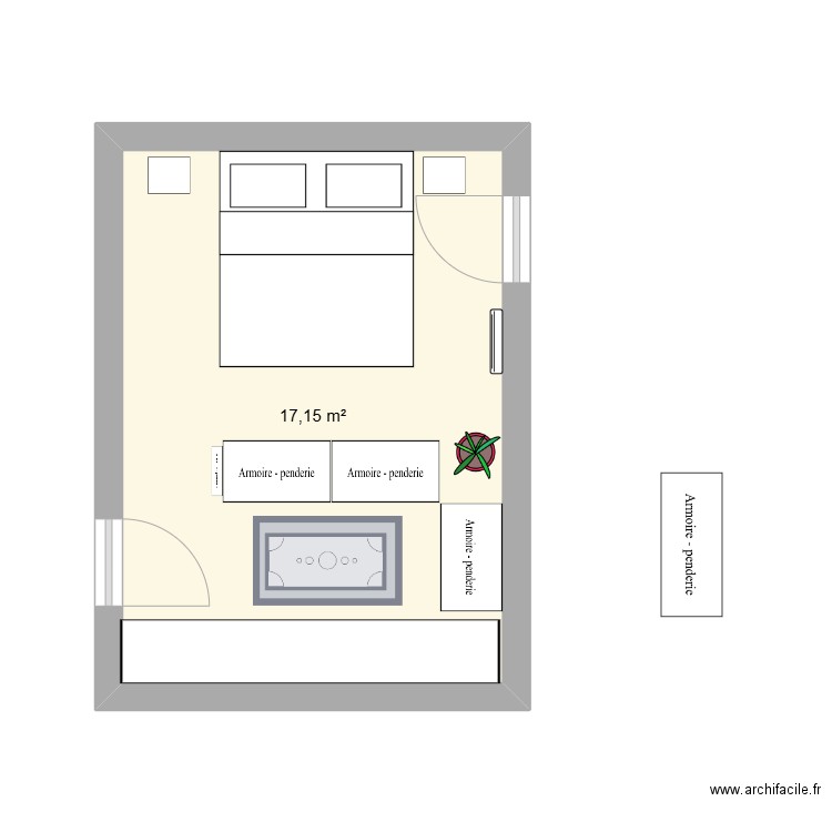 chambre. Plan de 1 pièce et 17 m2