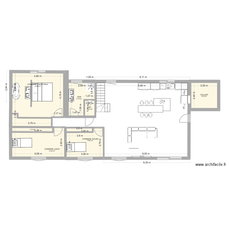 PLAN DE LA MAISON 117M2. Plan de 7 pièces et 63 m2