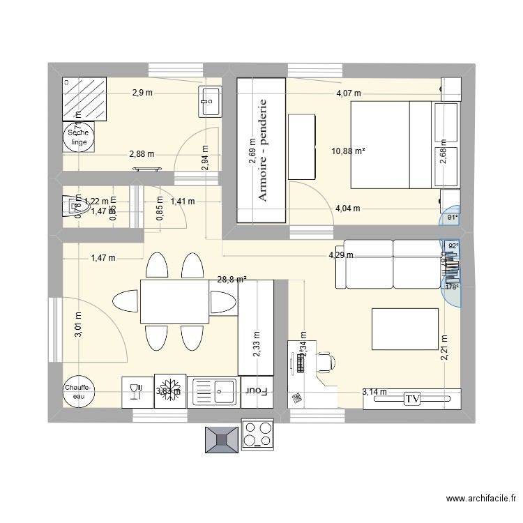 Devoir. Plan de 2 pièces et 40 m2