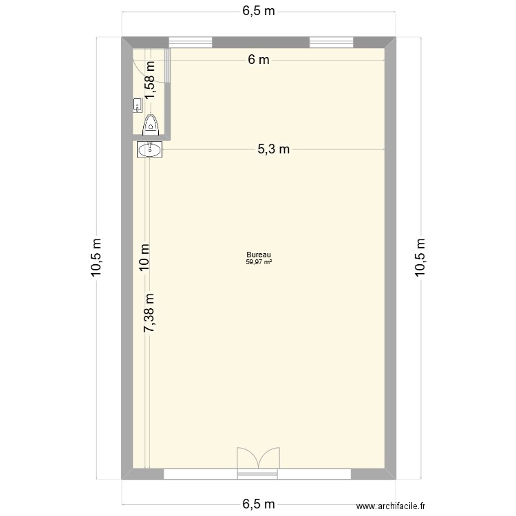 GFA. Plan de 1 pièce et 60 m2