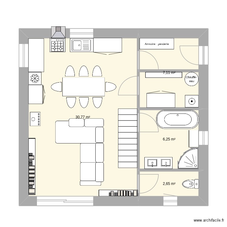 maison. Plan de 4 pièces et 47 m2