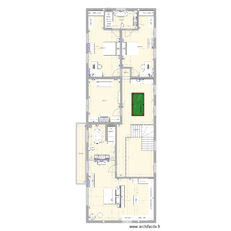 MLT Vincennes 1er étage Aménagement Final électricité. Plan de 11 pièces et 194 m2