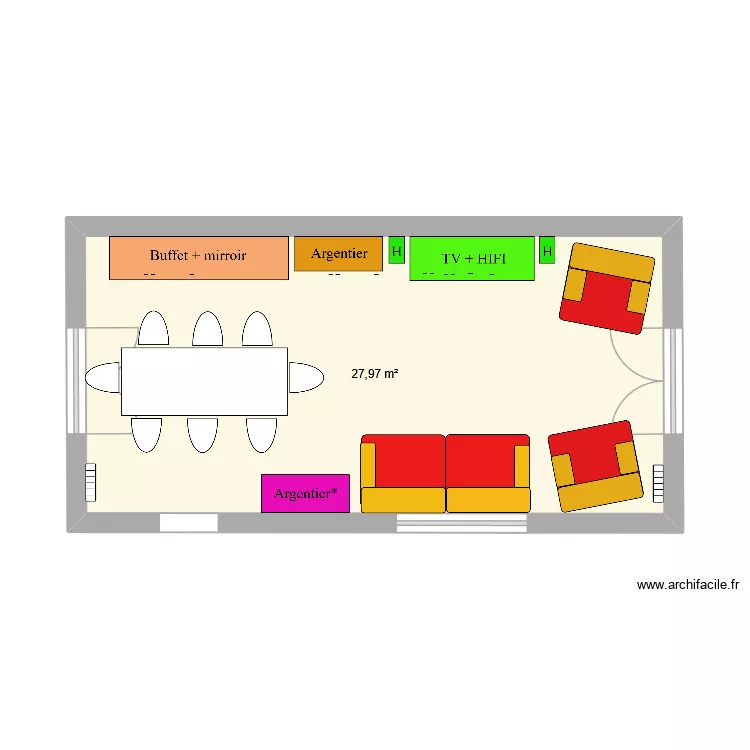 SALON AVANT. Plan de 1  et 28 m²