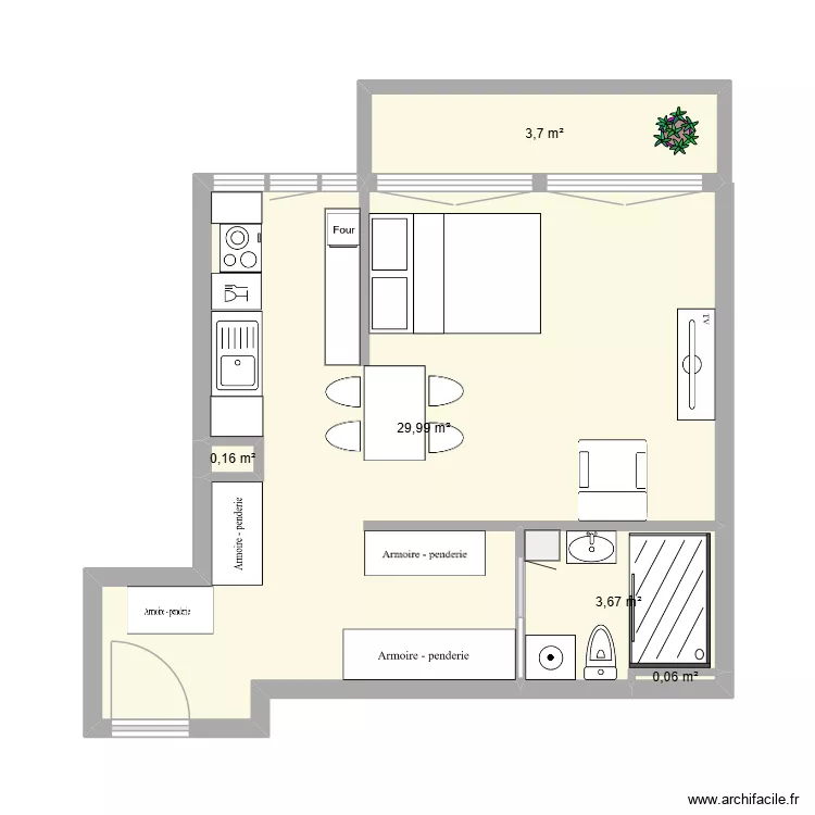 Patricia Versailles cuisine ouverte. Plan de 5 pièces et 38 m² Patricia Versailles cuisine ouverte. Plan de 5 pièces et 38 m²