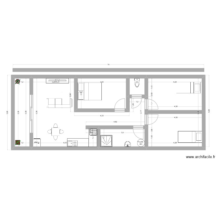 DANI. Plan de 6 pièces et 71 m2