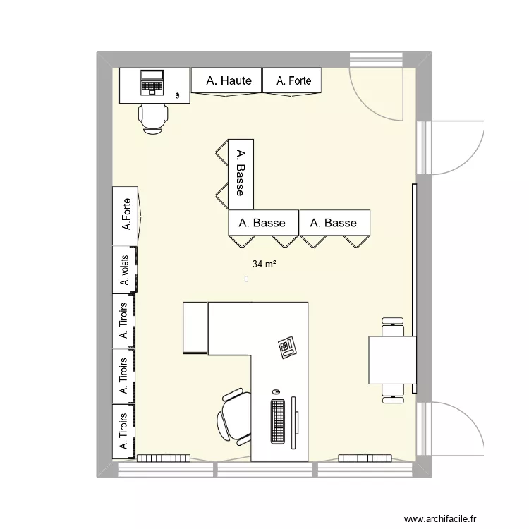 Config bureau 2. Plan de 1  et 34 m²