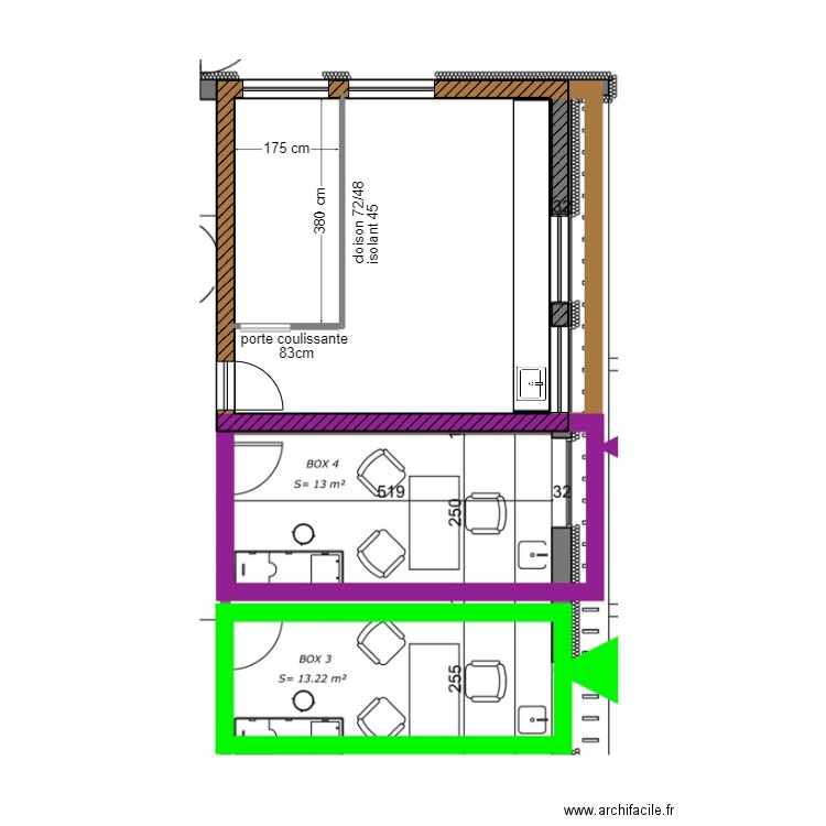 Marie Elise Podologue. Plan de 2 pièces et 28 m2