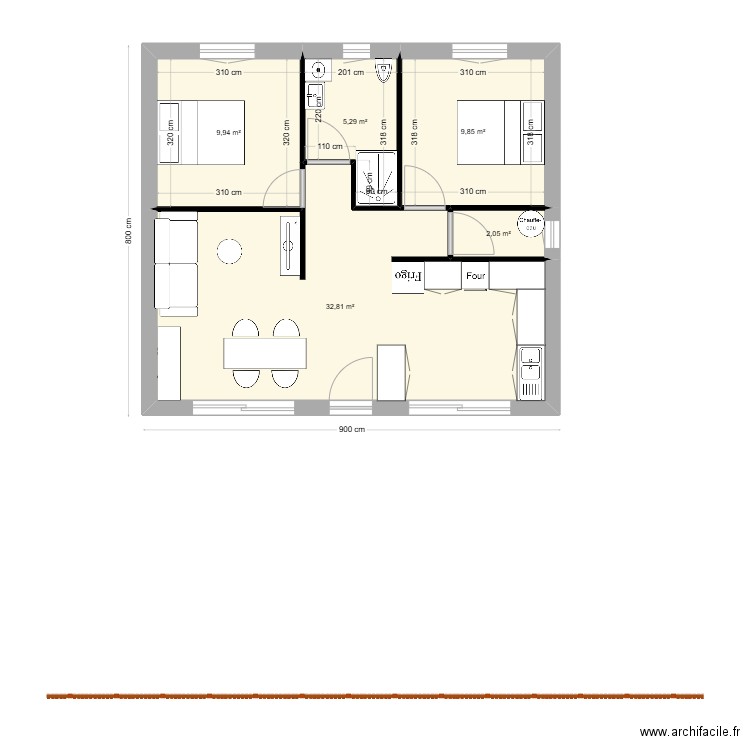 interieur mickaa. Plan de 5 pièces et 60 m2
