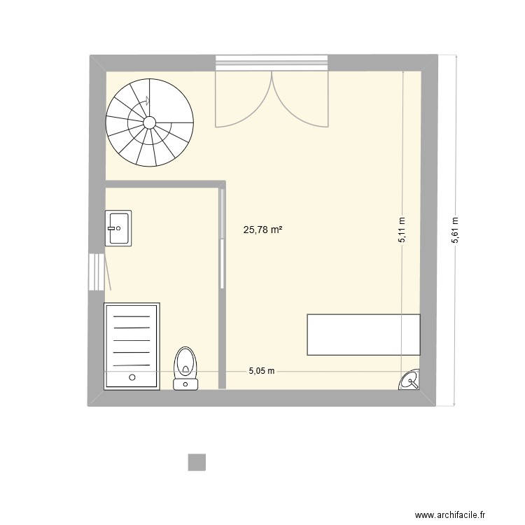 grange. Plan de 1 pièce et 26 m2