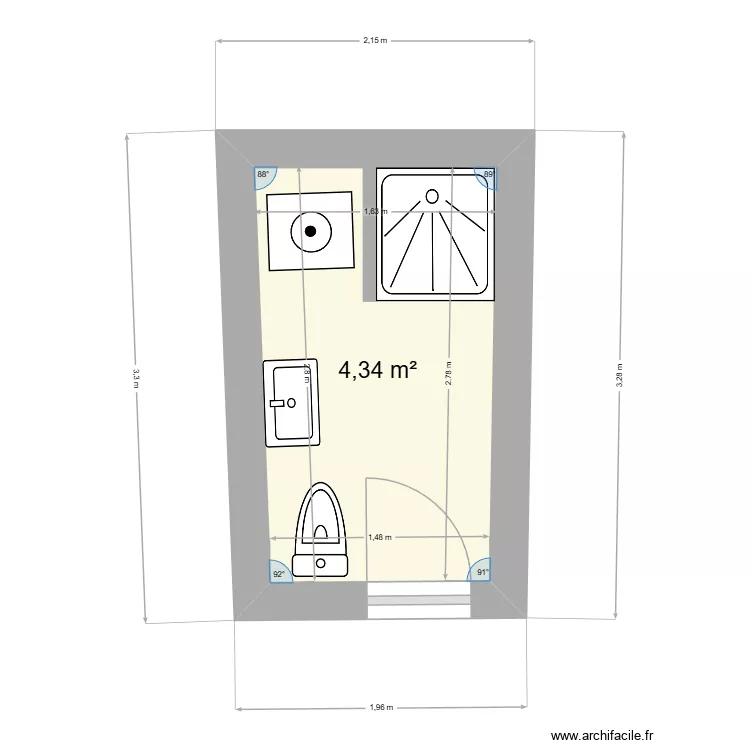 Salle de Bain Tite Maison. Plan de 1 pièce et 4 m²