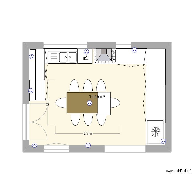 Cuisine. Plan de 1 pièce et 20 m2