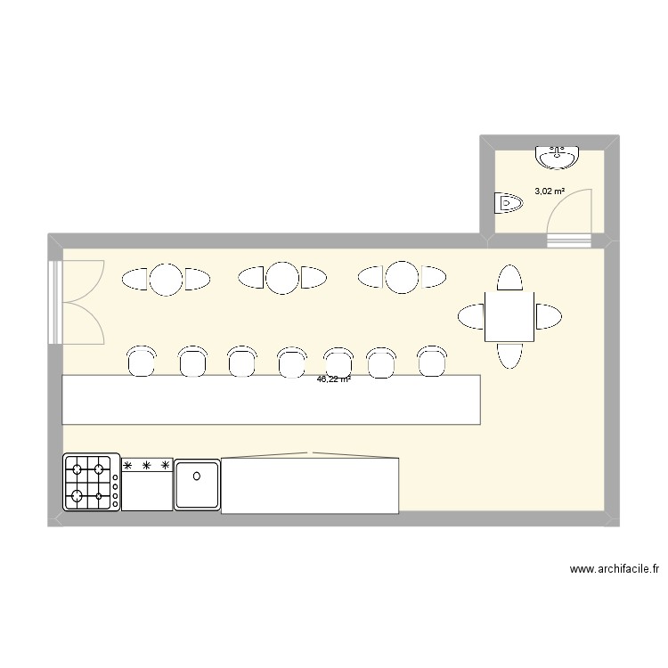 aux petits délices du japon. Plan de 2 pièces et 49 m2