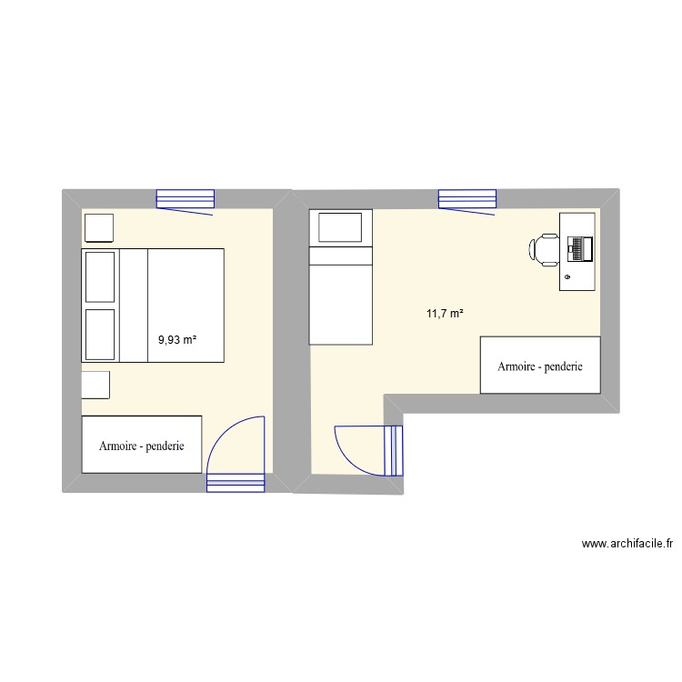 plan appart. Plan de 2 pièces et 22 m2