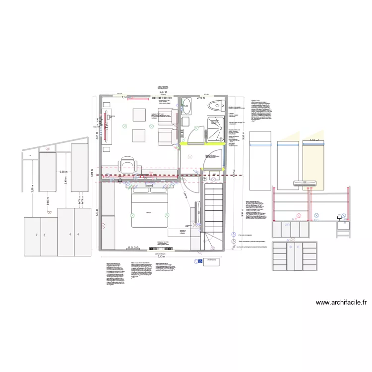 Chambre cour (lit neuf) & salon. Plan de 13 Pièces et 41 m² Chambre cour (lit neuf) & salon. Plan de 13 Pièces et 41 m²