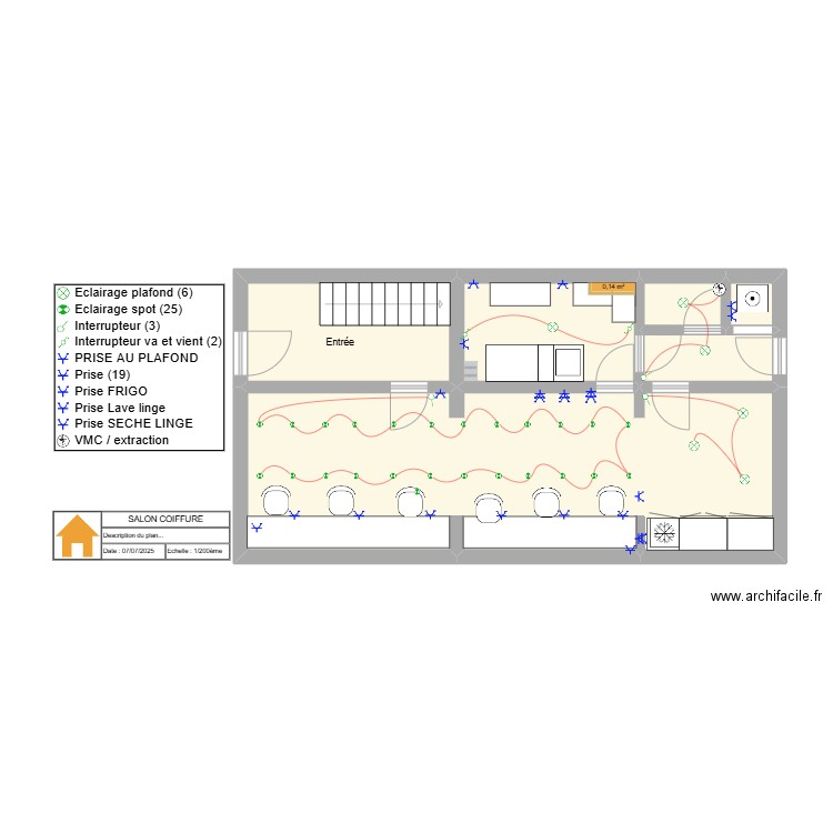 SALON COIFFURE. Plan de 6 pièces et 46 m2