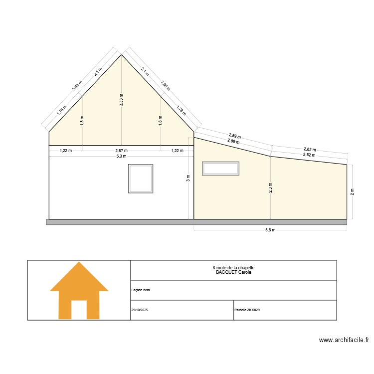 facade nord. Plan de 0 pièce et 0 m2