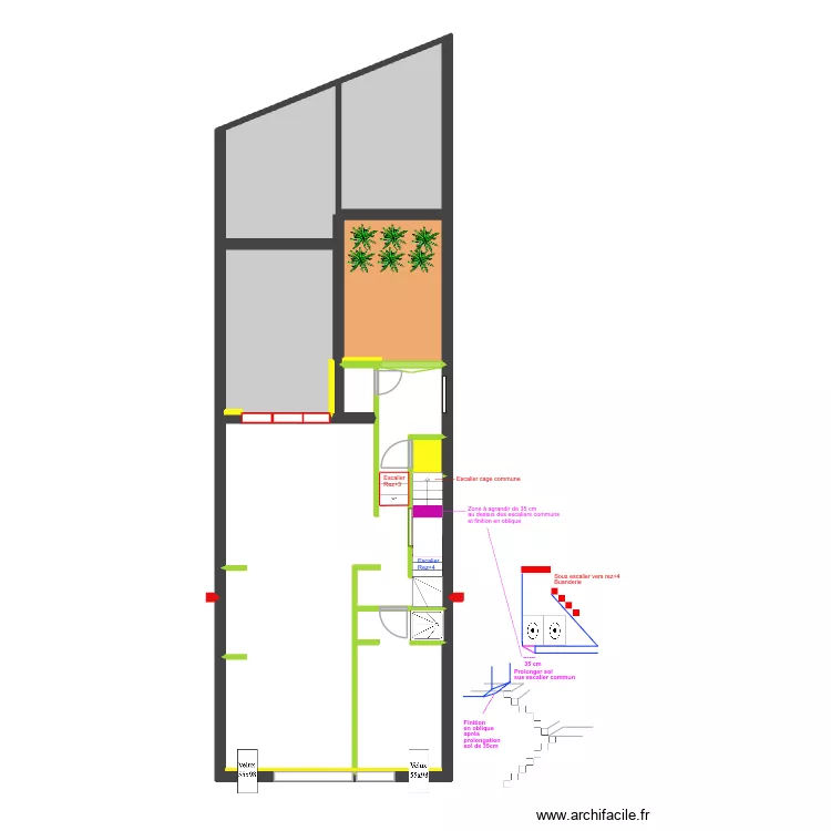BAUCQ 77 3e &eacute;tage - Buanderie sous escalier -. Plan de 8  et 100 m²