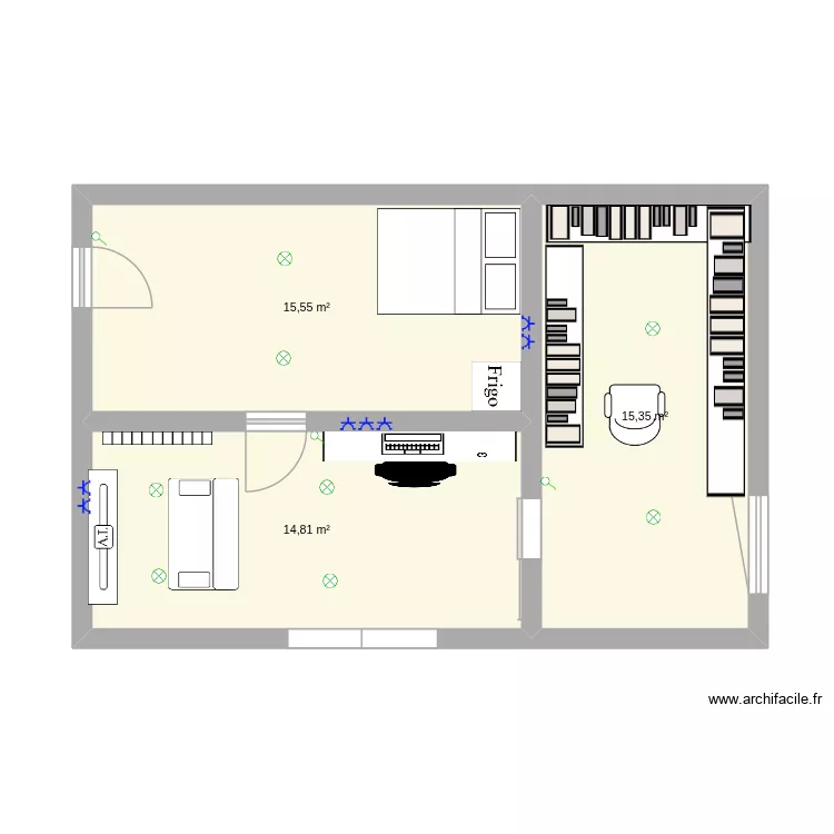 Chambre de R&ecirc;ve. Plan de 3  et 46 m²