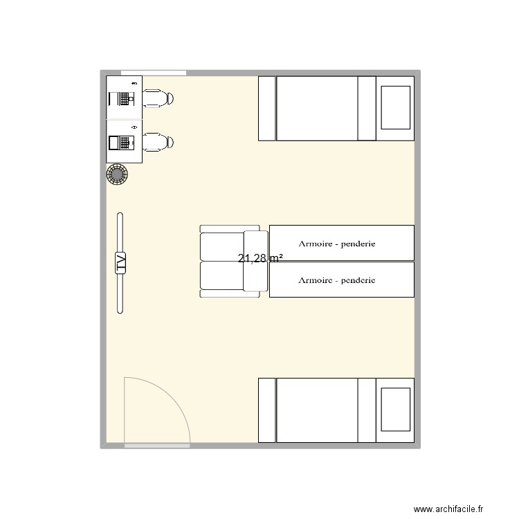 chambre Nana Lilou. Plan de 1 pièce et 21 m2