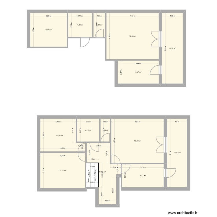 Appart3. Plan de 14 pièces et 133 m2