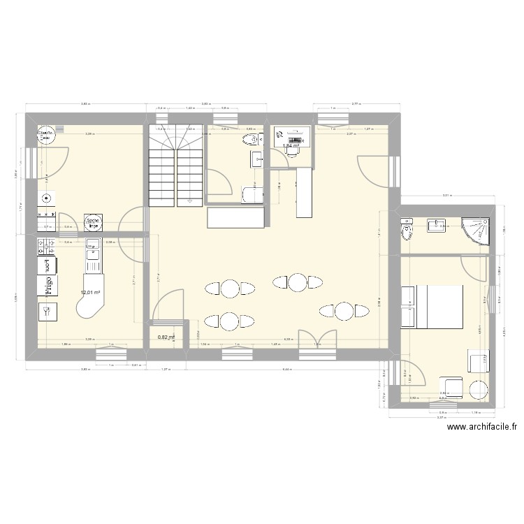 rdc3. Plan de 7 pièces et 93 m2