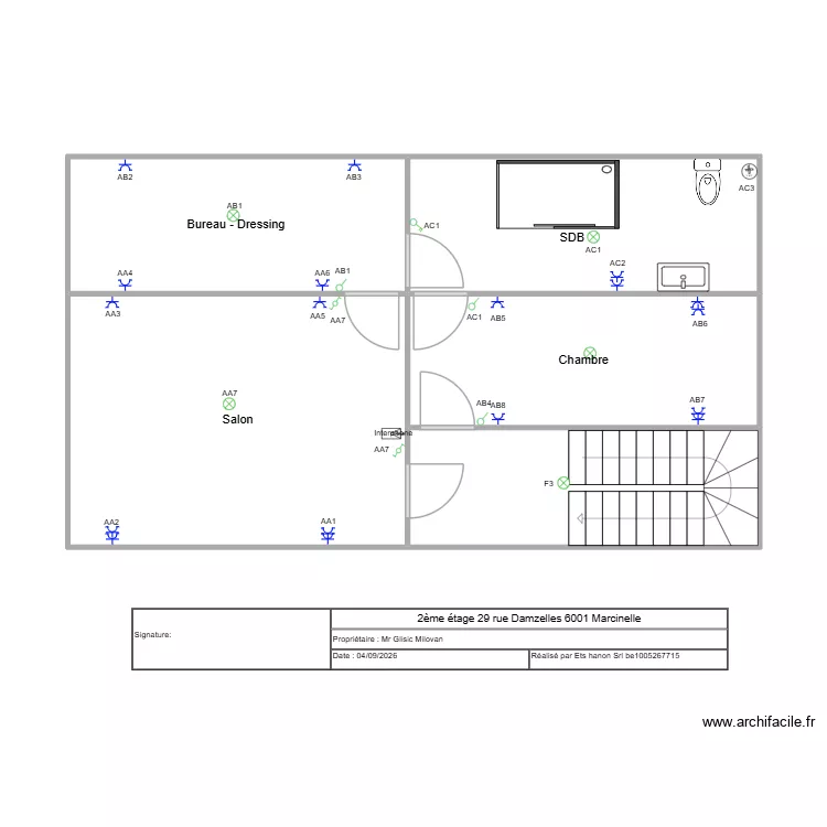 MARCINELLE 2E ETAGE. Plan de 5 Pièces et 57 m²
