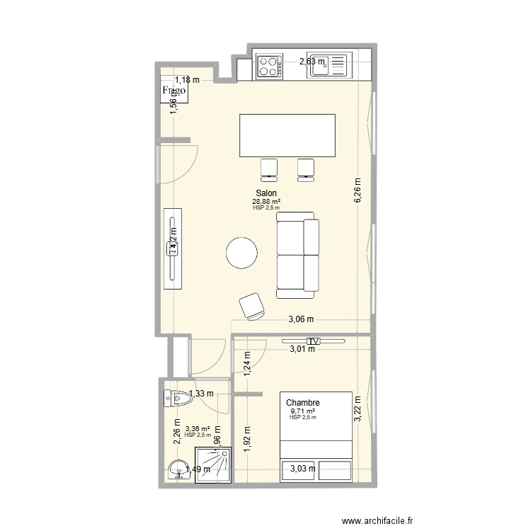 APPARTEMENT. Plan de 3 pièces et 42 m2