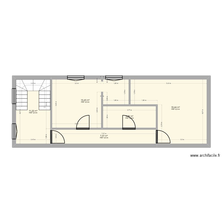salle étage mairie  ( salle du personnel + stockage ). Plan de 5 pièces et 60 m2