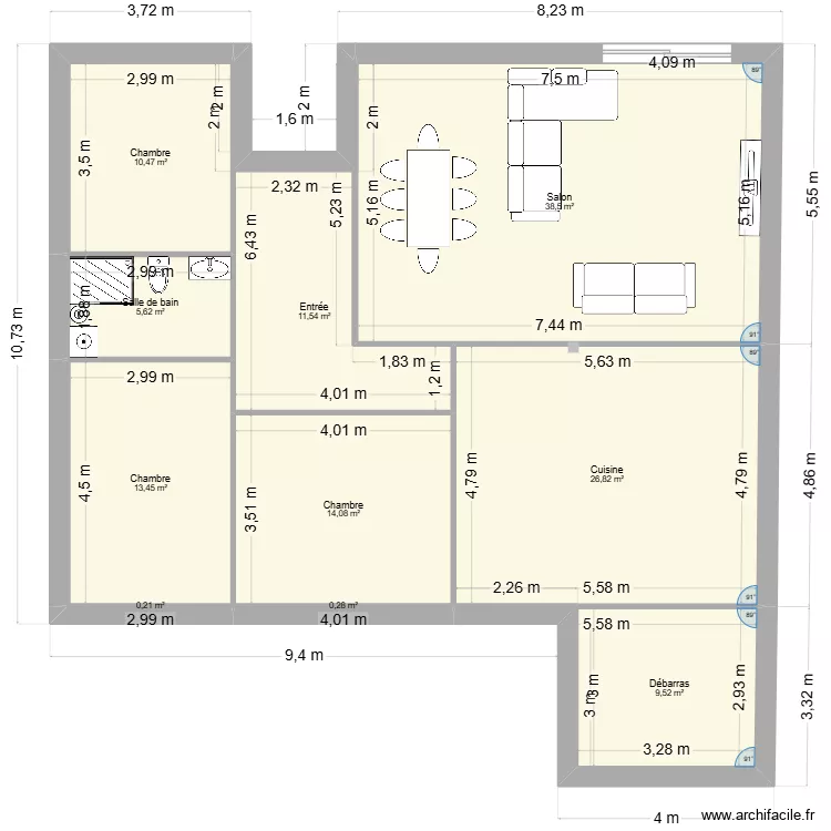 Plan Atilla 2. Plan de 10 pièces et 130 m²