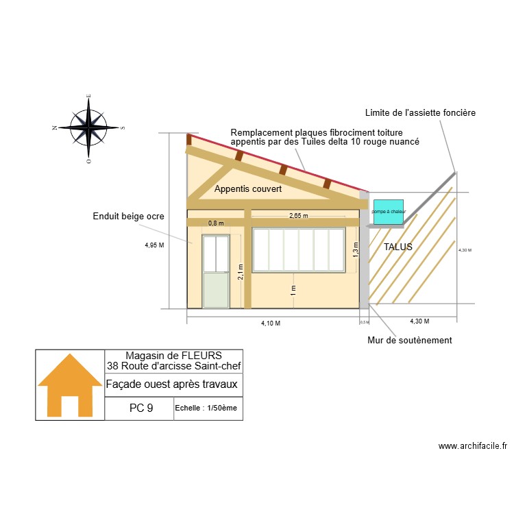 PC 9 plan Façade ouest après travaux 1. Plan de 1 pièce et 20 m2