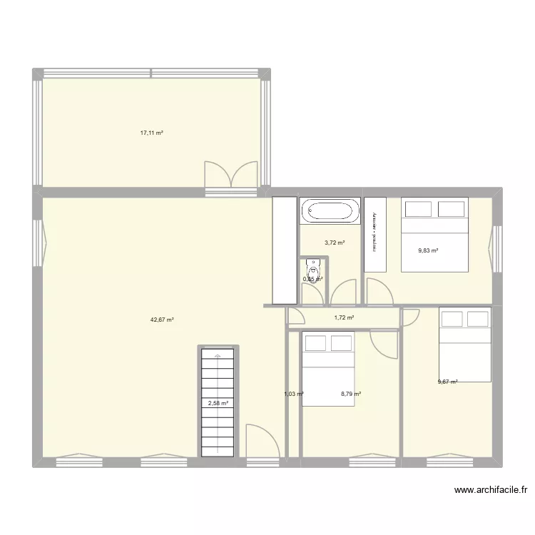 La m&eacute;zanou. Plan de 10  et 98 m²