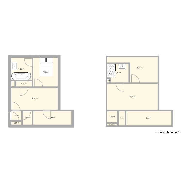 Villers. Plan de 16 pièces et 69 m2