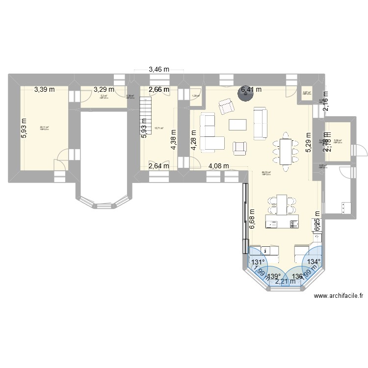 percy3. Plan de 11 pièces et 136 m2