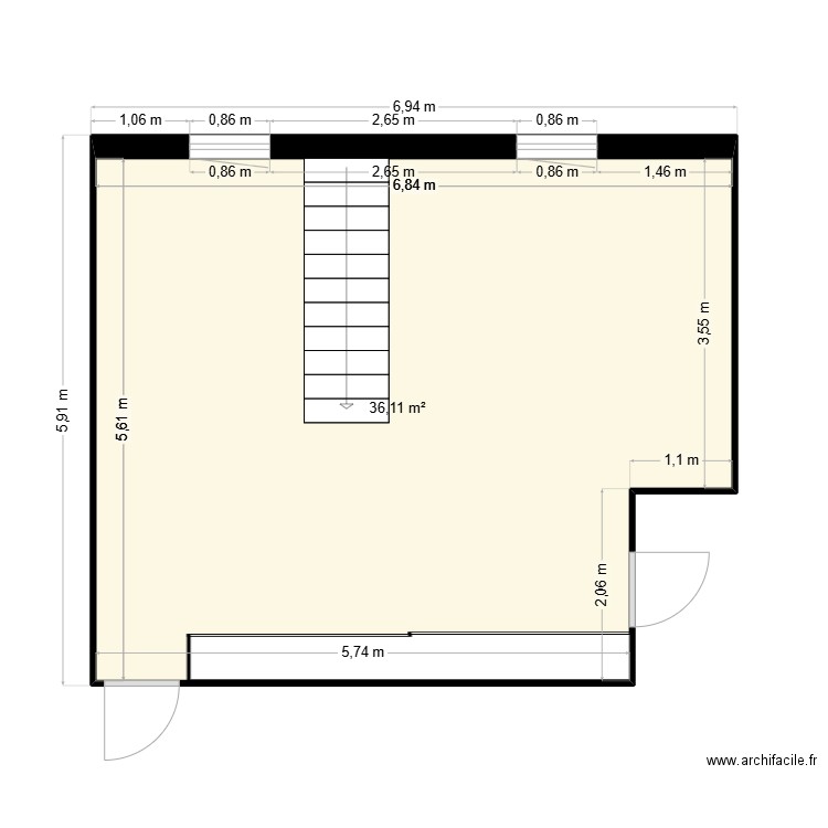 GAUTHIER 1. Plan de 1 pièce et 36 m2
