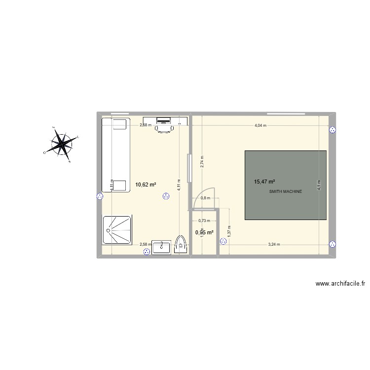 COMBLE 4. Plan de 3 pièces et 27 m2