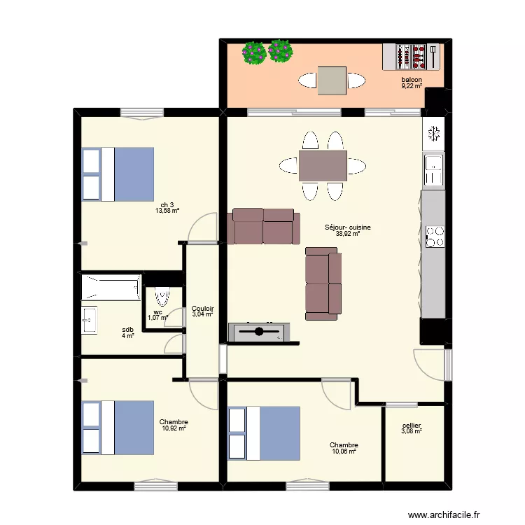 KNEMP ESTEBAN t4 séjour-cuisine. Plan de 12 et 95 m² KNEMP ESTEBAN t4 séjour-cuisine. Plan de 12 et 95 m²