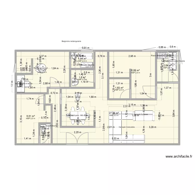 VILLA BASSE. Plan de 9  et 57 m²