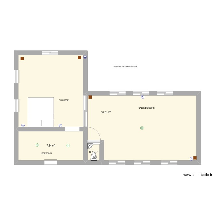 fare pote salle soins. Plan de 3 pièces et 51 m2