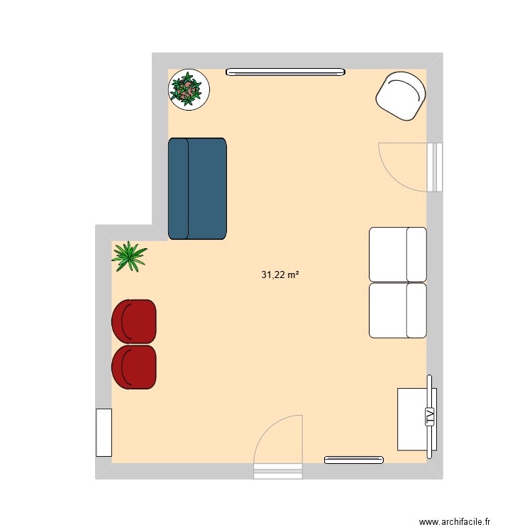 Aménagement salle de détente. Plan de 1 pièce et 31 m2