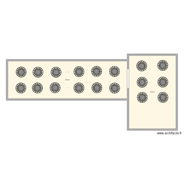 Bel étage tables 6-7 pers / config seminaire. Plan de 2 pièces et 156 m2