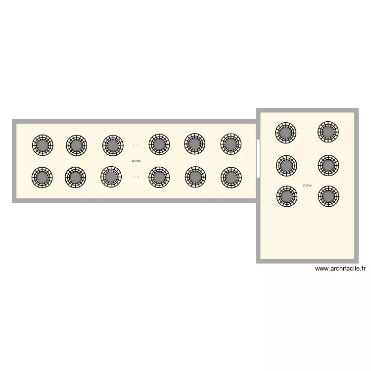 Bel étage tables 6-7 pers / config seminaire. Plan de Bel étage tables 6-7 pers / config seminaire. Plan de