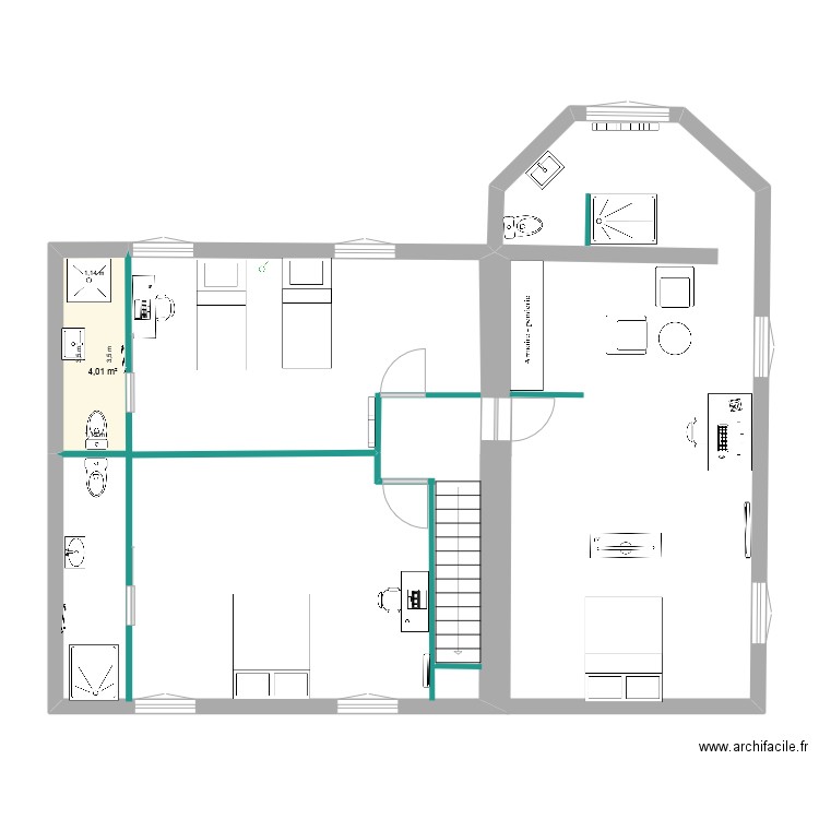 etage. Plan de 1 pièce et 4 m2