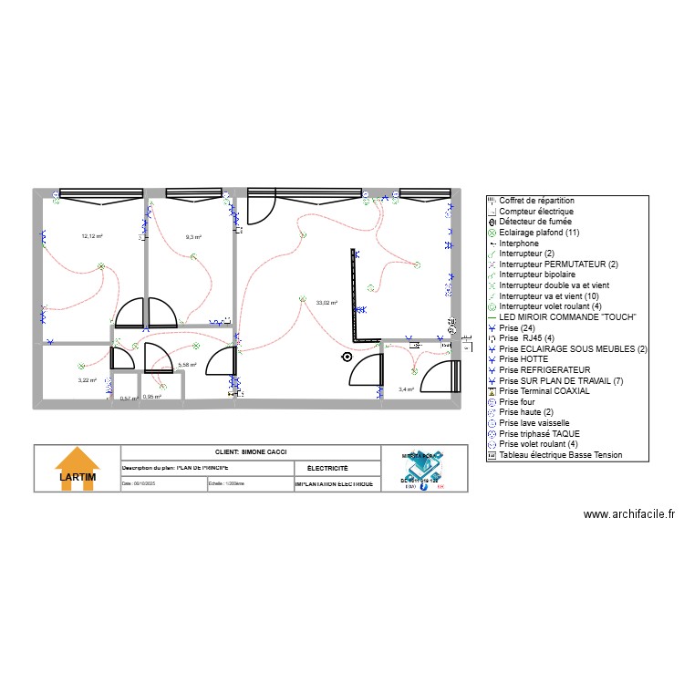 SIMONE CACI  PLAN ELEC. Plan de 8 pièces et 68 m2