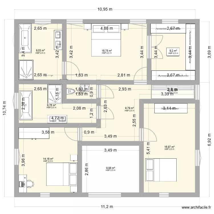 rez de chauss&eacute;e maison 2. Plan de 15  et 198 m²